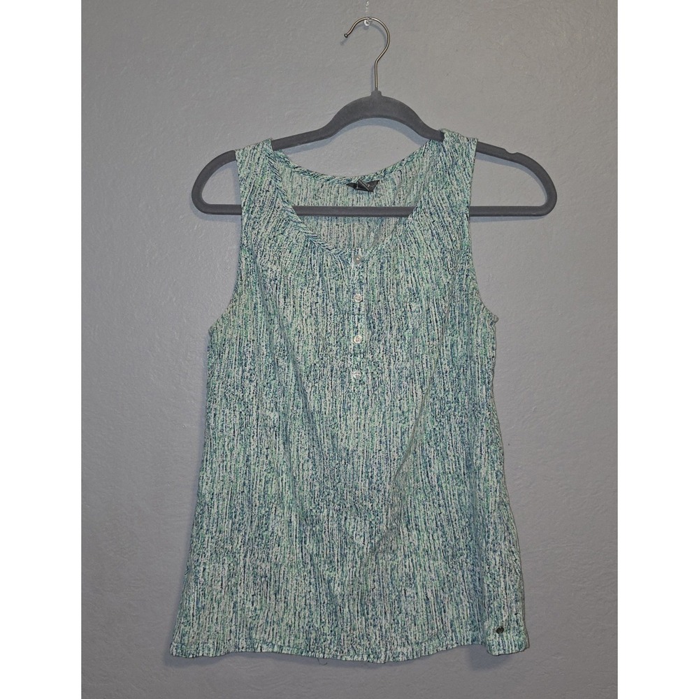 Eddie Bauer Green Blue Abstract Print Quarter Button Tank Artsy Resort Sz S